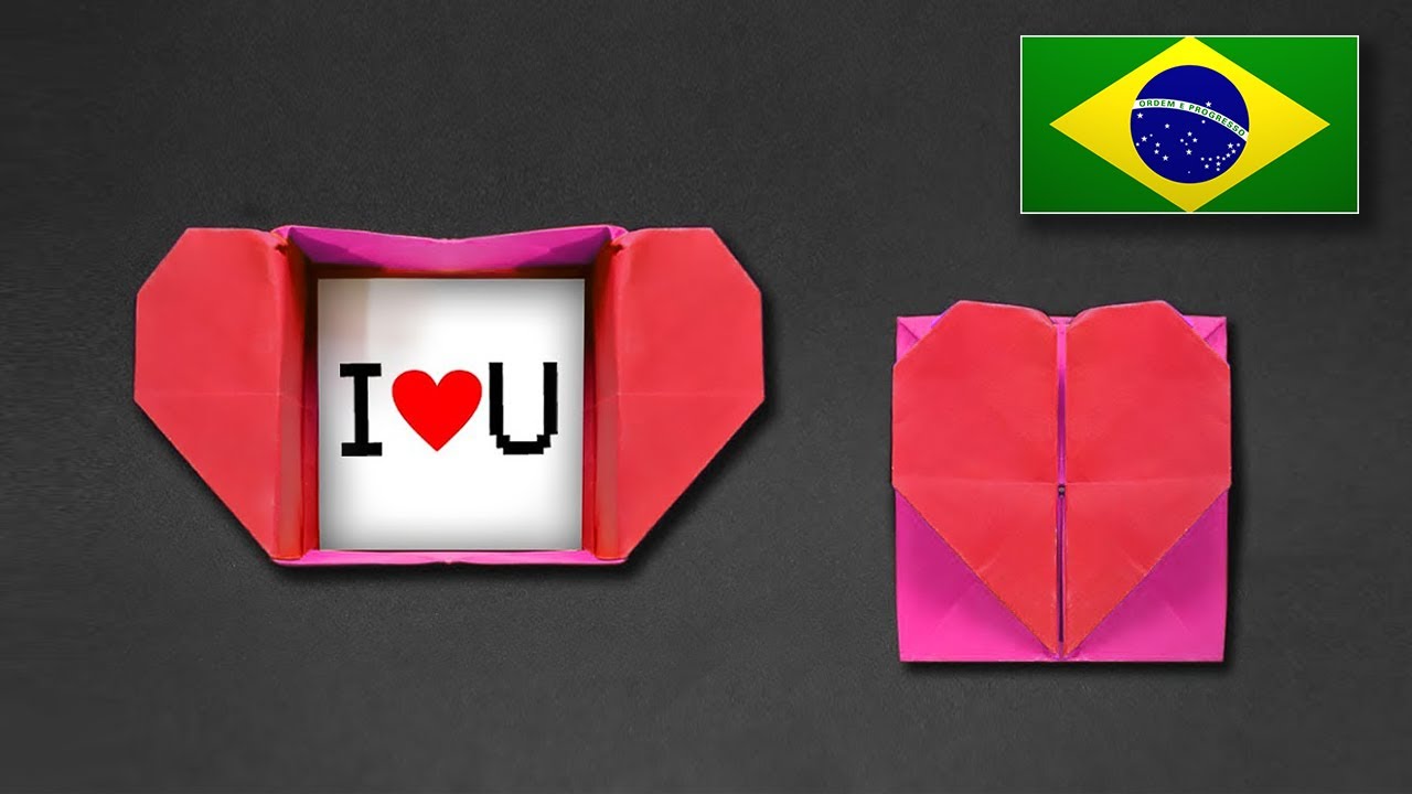 Origami: Caixa Envelope de Coração - REMAKE - Instruções em Português PT-BR