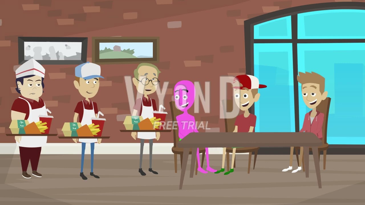 Eric, Victor and Patrick eat at the Fast Food Restaurant