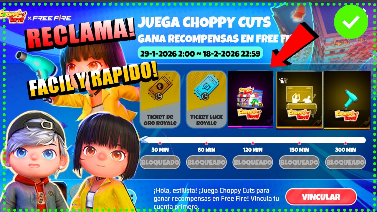 Cómo RECLAMAR Gratis PREMIOS CHOPPY CUTS en free fire FACIL Y Rapido como descargar Choppy cuts