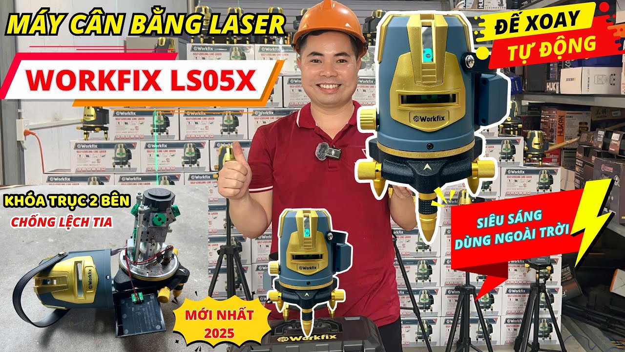 Máy cân bằng laser đế xoay tự động Workfix LS05X, bóng siêu sáng chuyên dùng ngoài trời-Giá 1.280k