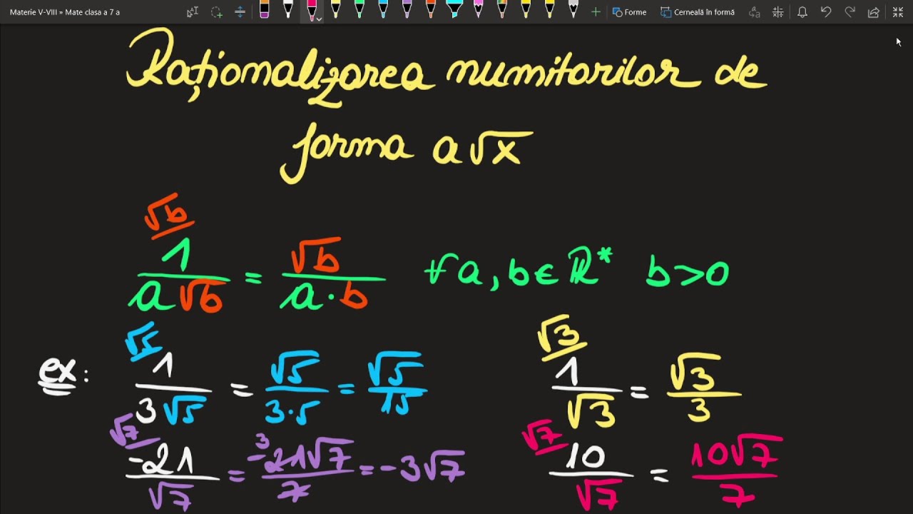 Rationalizarea numitorilor clasa a 7 a Teorie si Exercitii (Invata Matematica Usor-Meditatii Online)
