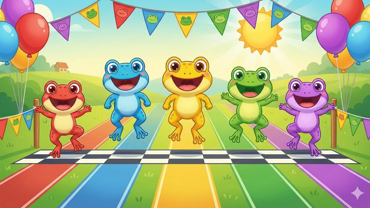 Fünf bunte kleine Frösche 🐸🌈 | Farben lernen | Lustiges Kinderlied | Farbenrennen