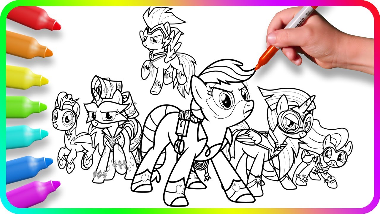 MY LITTLE PONY Coloring Pages - Mane Six Power Ponies. How to draw My Little Pony. Drawing Tutorial