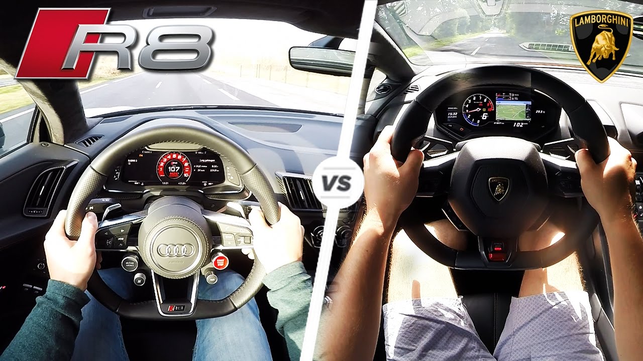 Audi R8 V10 PLUS vs Lamborghini Huracan POV SOUND & REVS by AutoTopNL