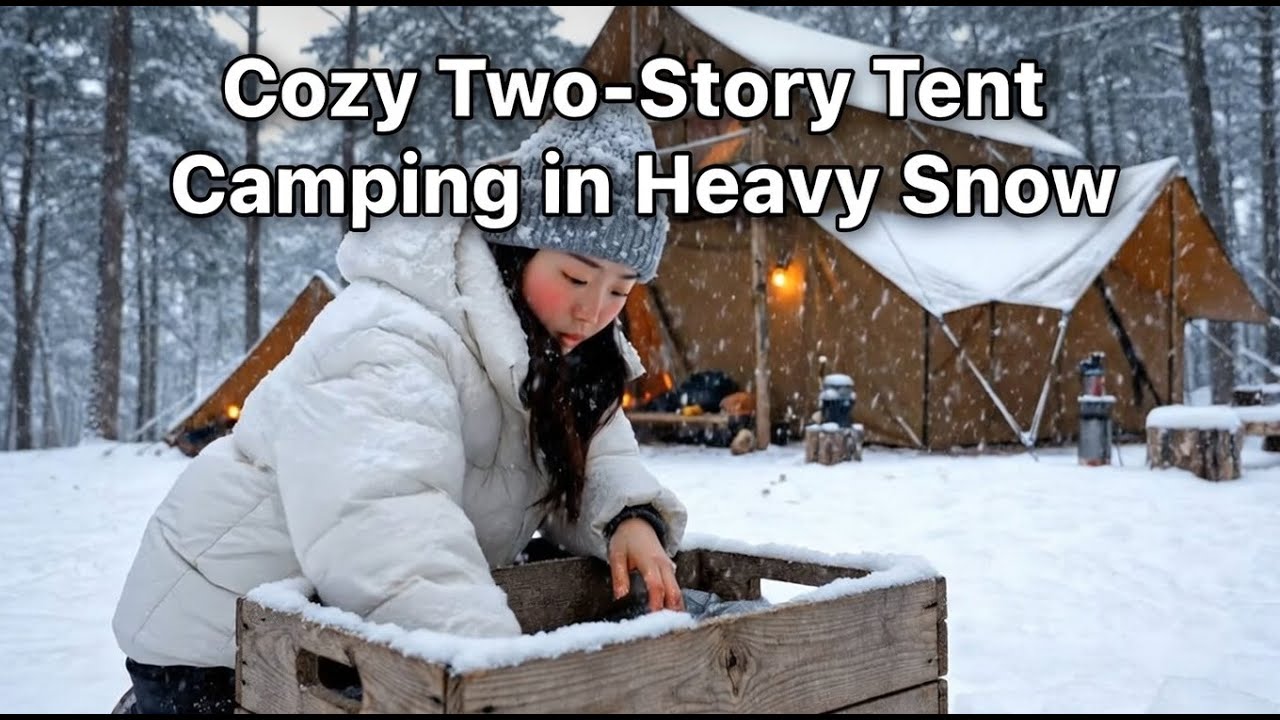 Cozy Two Story Tent Camping in Heavy Snow | ❄️ Two-Story Tent Glow | Kirin Frozen