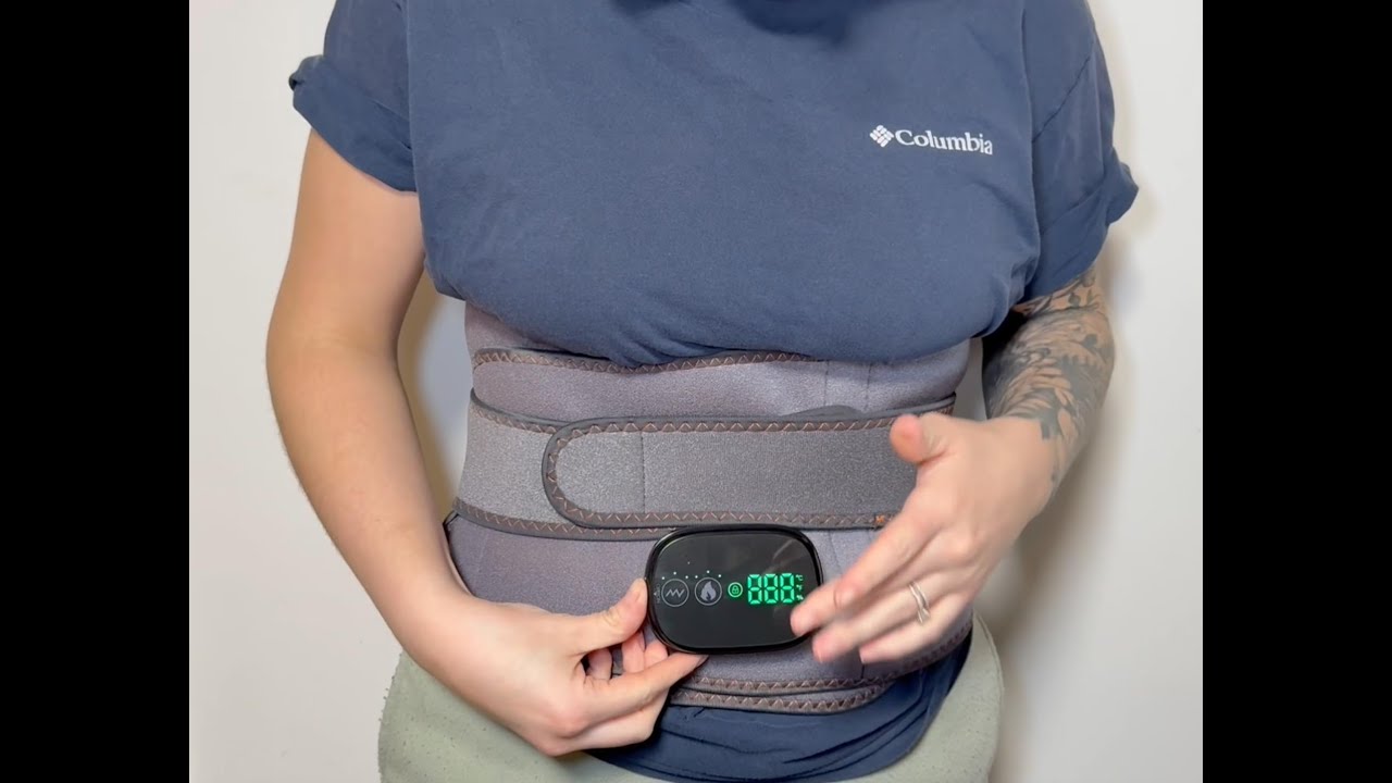 Cordless Heating Pad with Massager for Back Pain Relief, Portable Lower Back Massager 3 Fast Heating