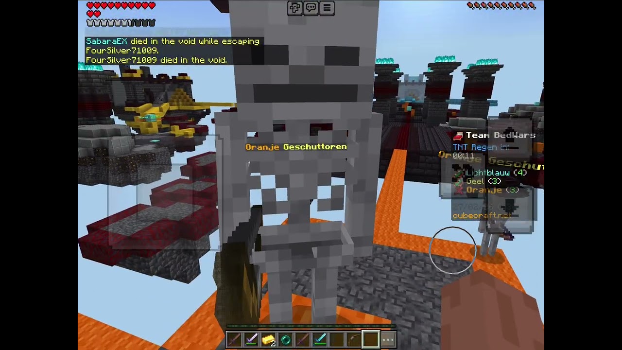 Ik speel bedwars in Minecraft!