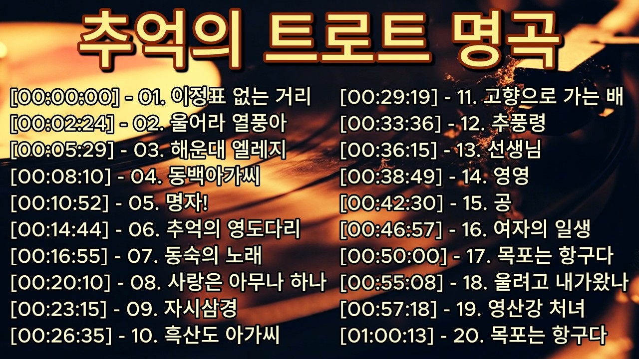 🎧 추억의 트로트 명곡 │ 홍시·사나이눈물·영산강 처녀·동백아가씨 외 중장년이 사랑한 정통 트로트 20곡 연속듣기