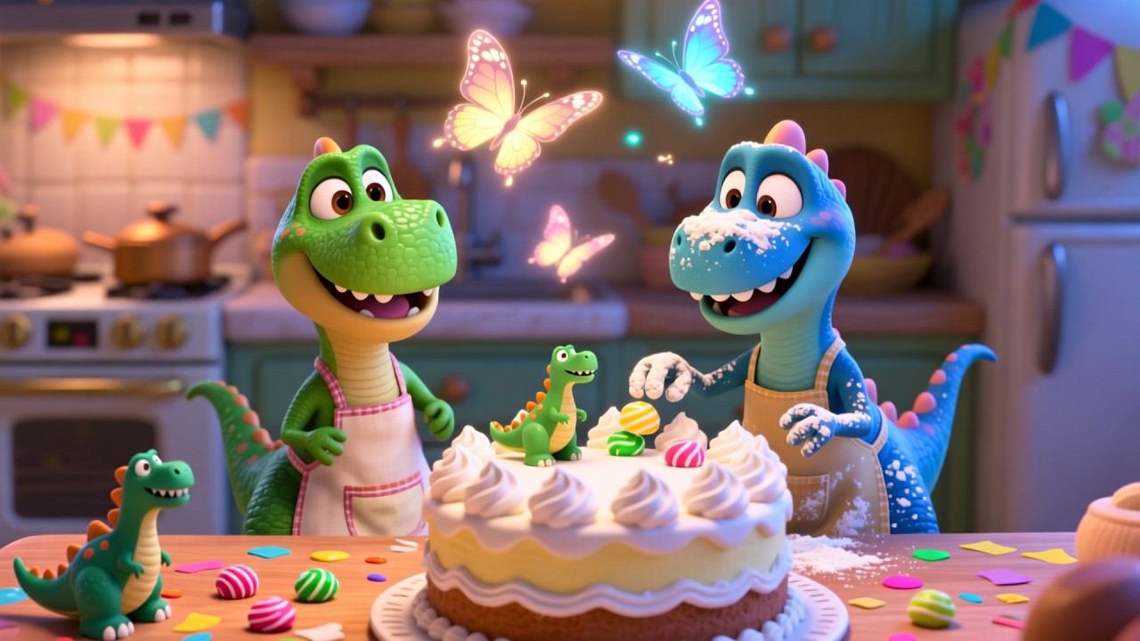 Five Little Dino Bake a Cake | Fun Kids Song for Toddlers | Playful Counting Rhyme