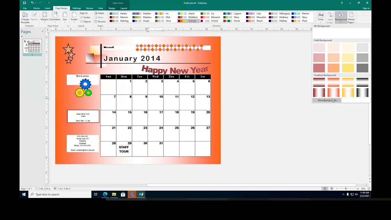 Microsoft publisher 2016 tutorial: Demonstration on designing calendar from Template