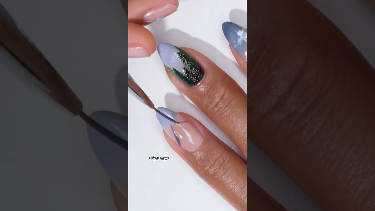 Bob Ross entered the chat! 👩🏻&zwj;🎨⛰️🎨 #nails #dndgelpolish #nailart #naildesigns #nature #nailtech