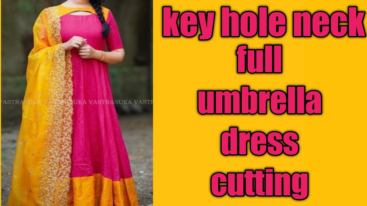 keyhole neck long umbrella dress cutting in Telugu (old pattu saree too)