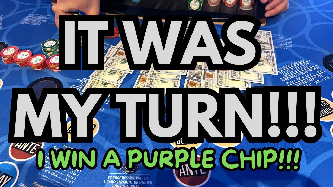 3 CARD POKER in LAS VEGAS! IT WAS MY TURN! WON A PURPLE CHIP! EPIC HAND!