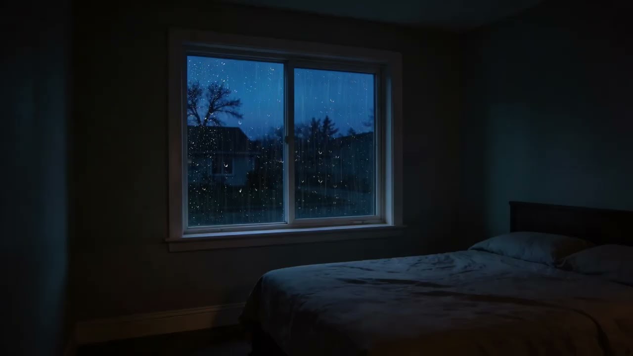 Gentle Night Rain Sounds Outside the Window in a Quiet Suburban Room