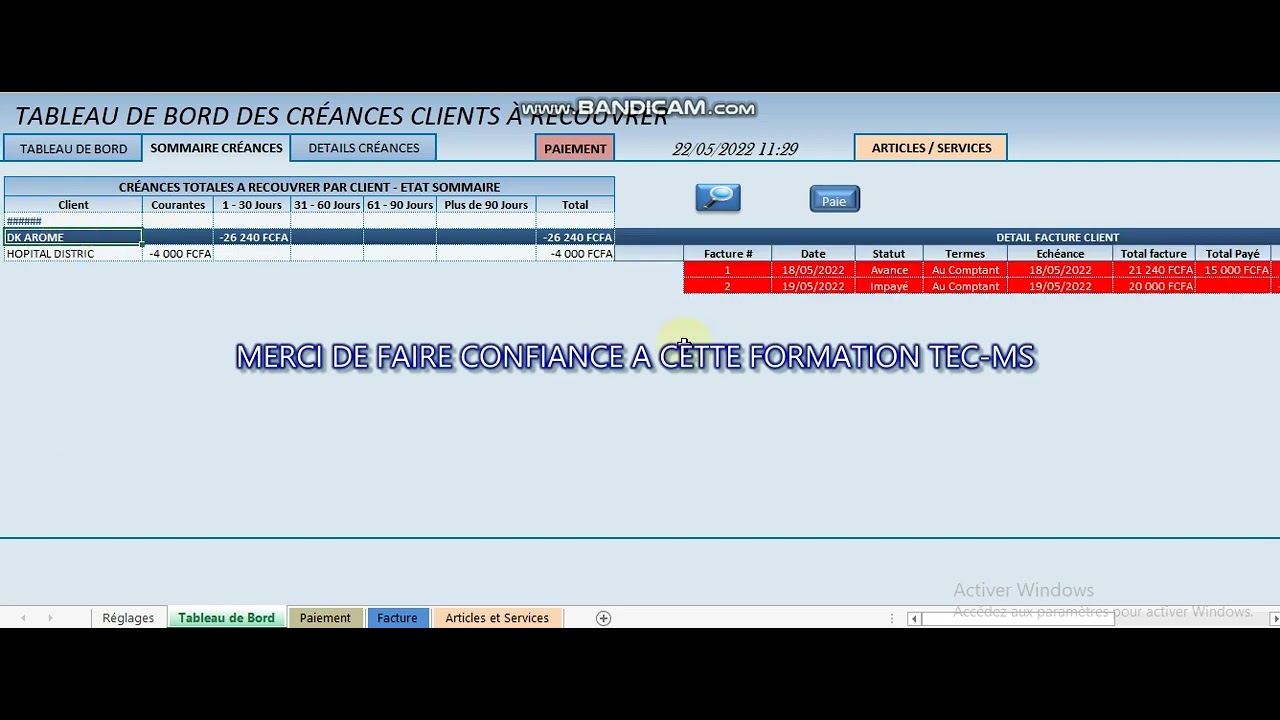 GESTION DES CREANCES CLIENTS  SUR VBA EXCEL 3