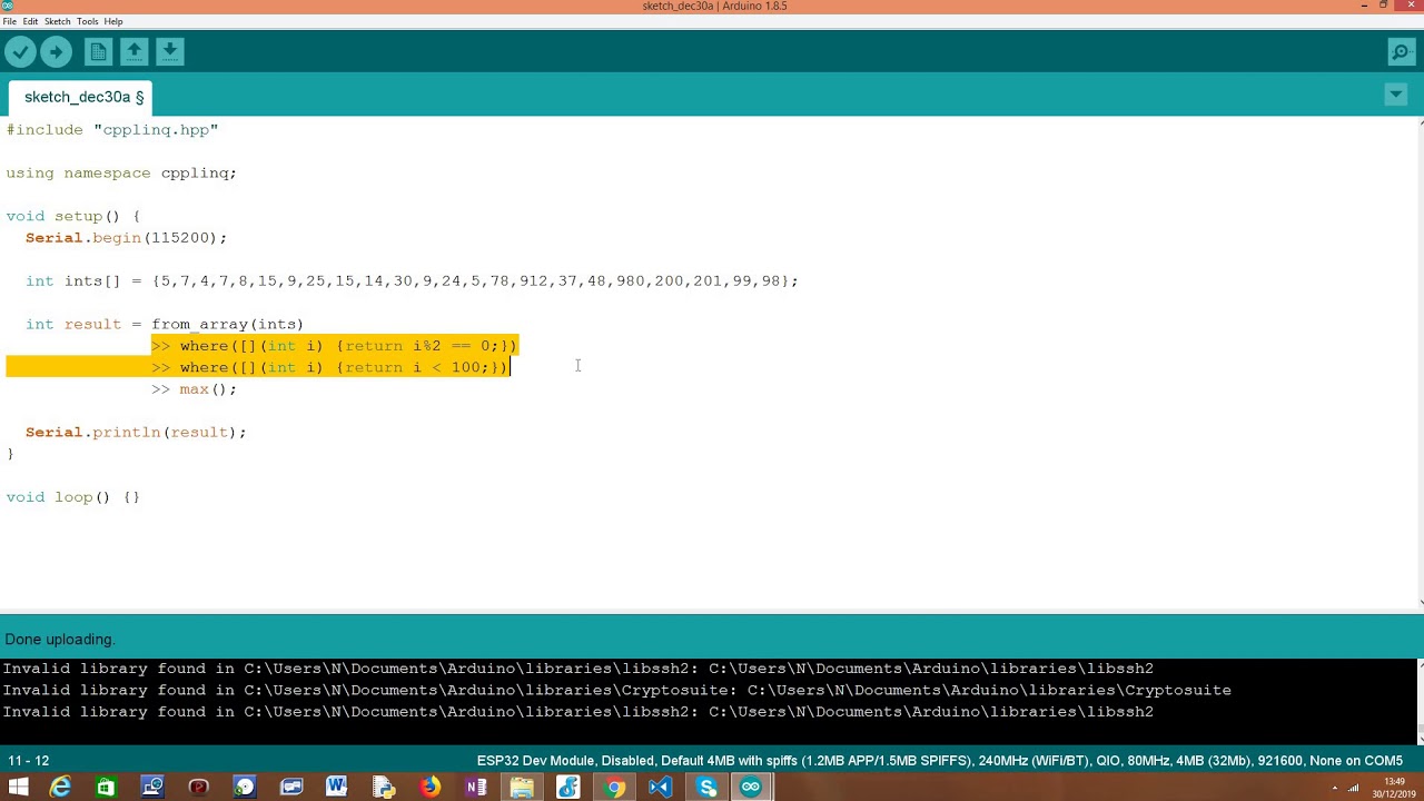 ESP32 / ESP8266 cpplinq: chaining operators