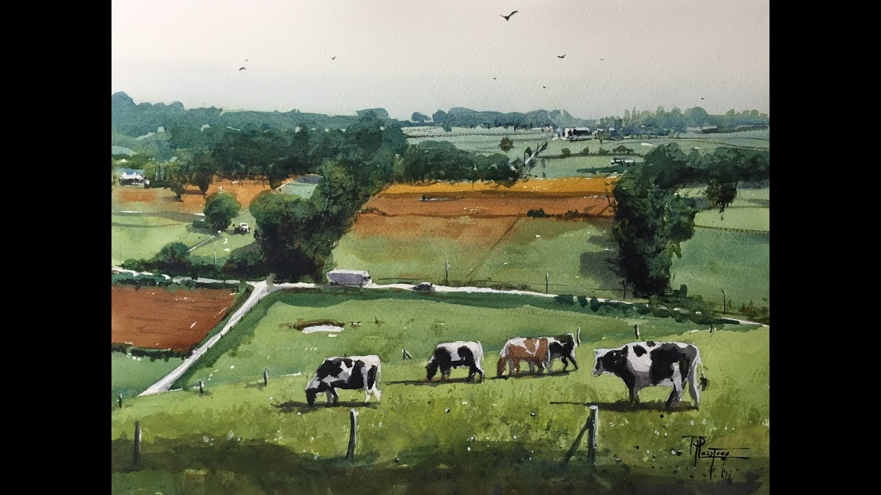 Watercolor Time Lapse Landscape - Painting Normandy France