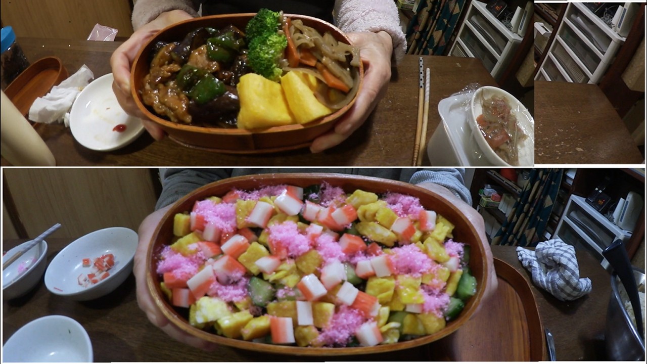 【高齢者の日常】お弁当  茄子の味噌炒め・ちらし寿司