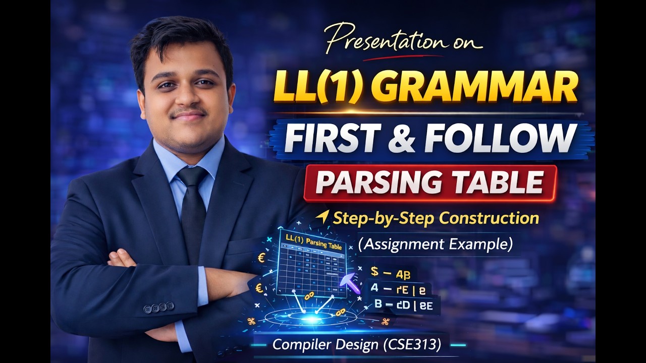 Presentation on LL(1) Grammar | Step-by-Step FIRST, FOLLOW & Parsing Table Construction | CD-CSE313