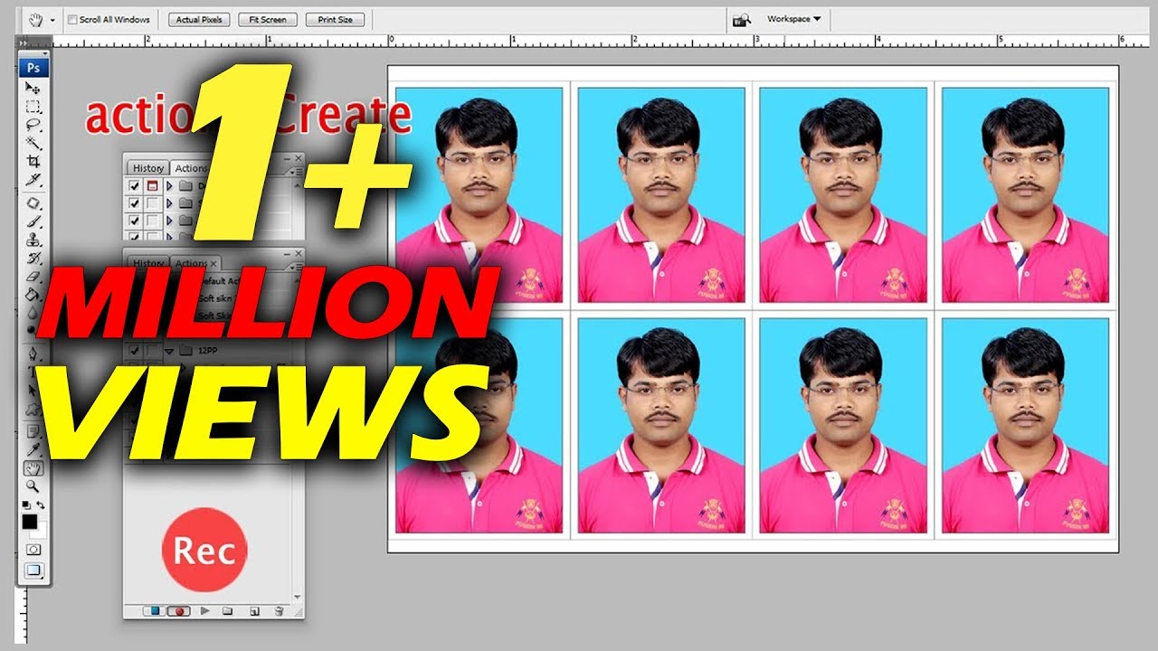 Photoshop tutorial in hindi | Step by step Process passport Size photo create action