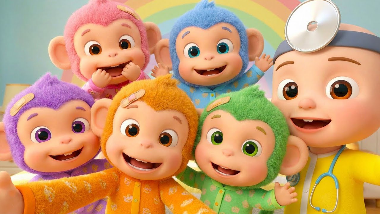 Five Little Monkeys Jumping - Nursery Rhymes | Fun Kids Songs