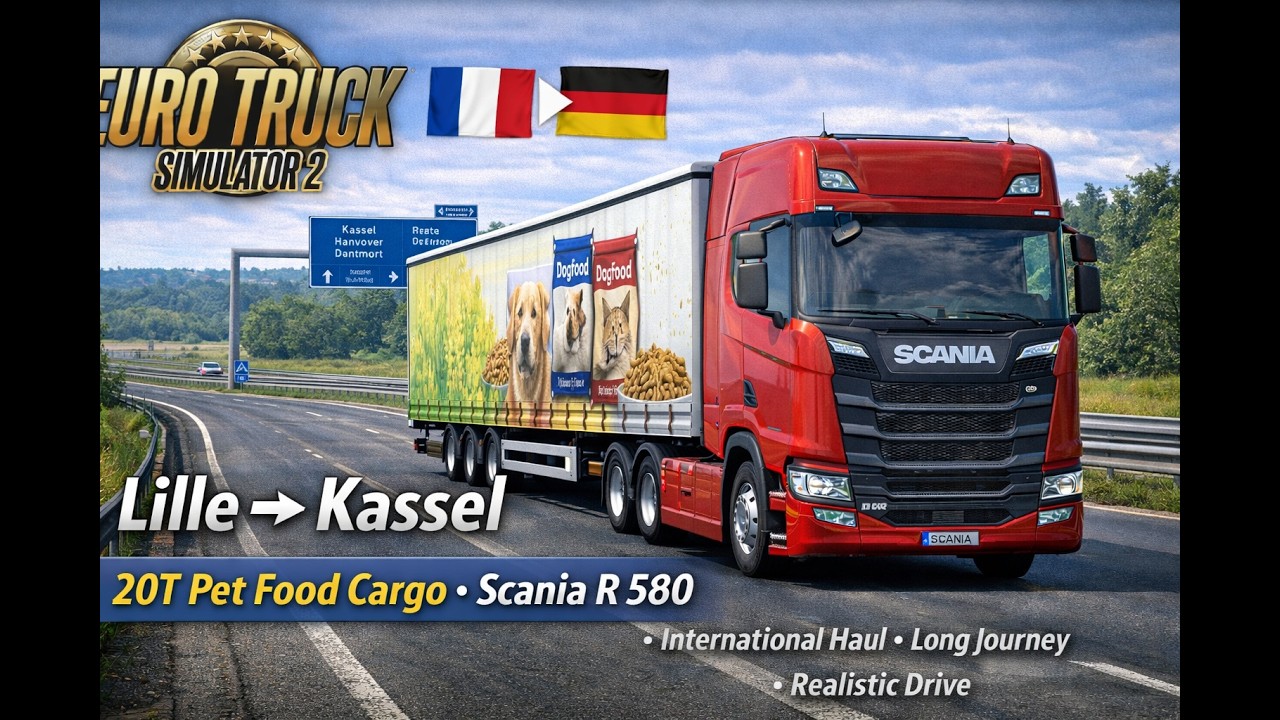 ETS2 | Lille → Kassel 🇫🇷🇩🇪 | 20T Pet Food Cargo | Scania R 580 | Realistic Drive