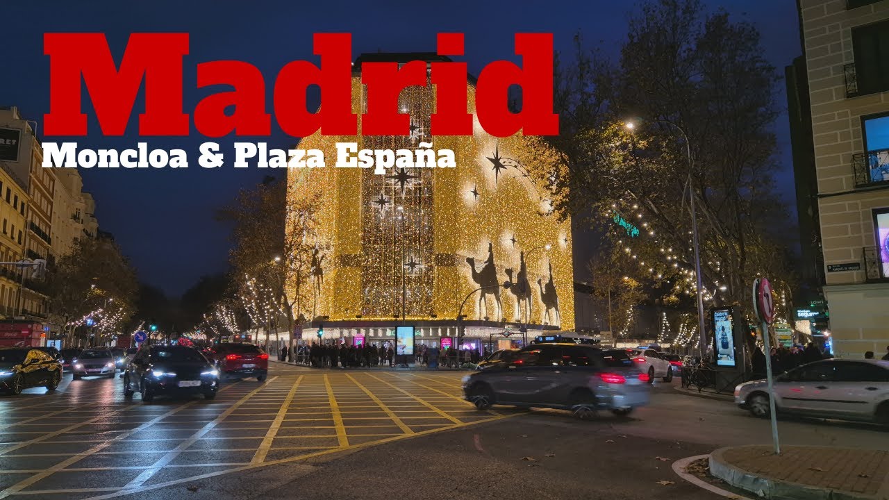 Madrid Night Walk 4K 🎄✨ | Moncloa → Calle Princesa → Plaza de España | Navidad