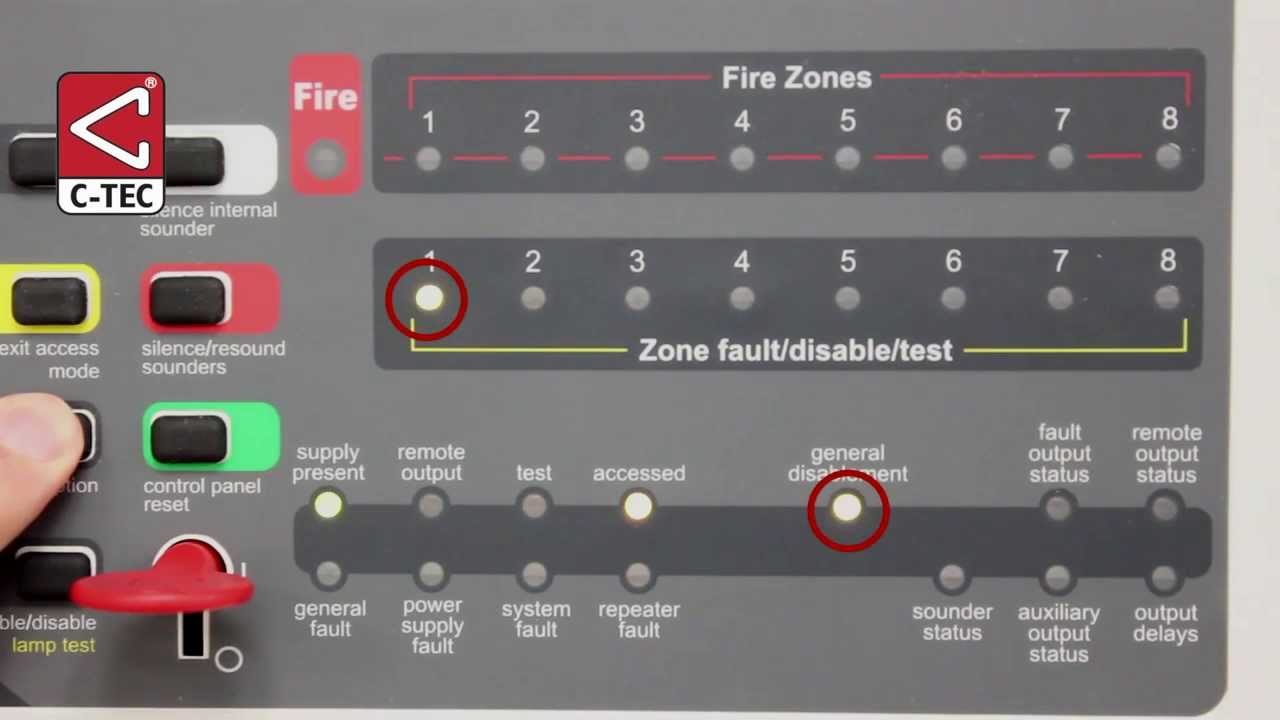 How to disable/enable zones and other functions on a CFP fire alarm panel