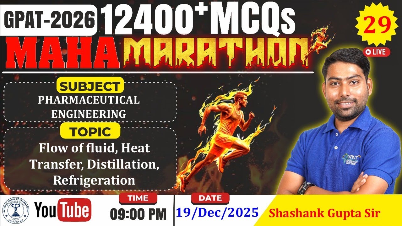 MAHA MARATHON- GPAT 2026 | Class-29 | Pharmaceutical Engineering: Flow of Fluid, Heat Transfer