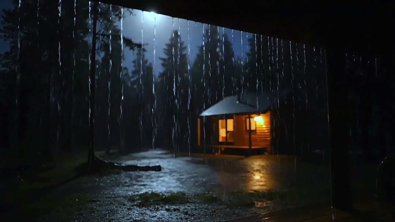 Rainstorm ASMR at Cozy Forest Cabin 🌧️⚡ Heavy Rain & Thunder Sounds for Deep Sleep