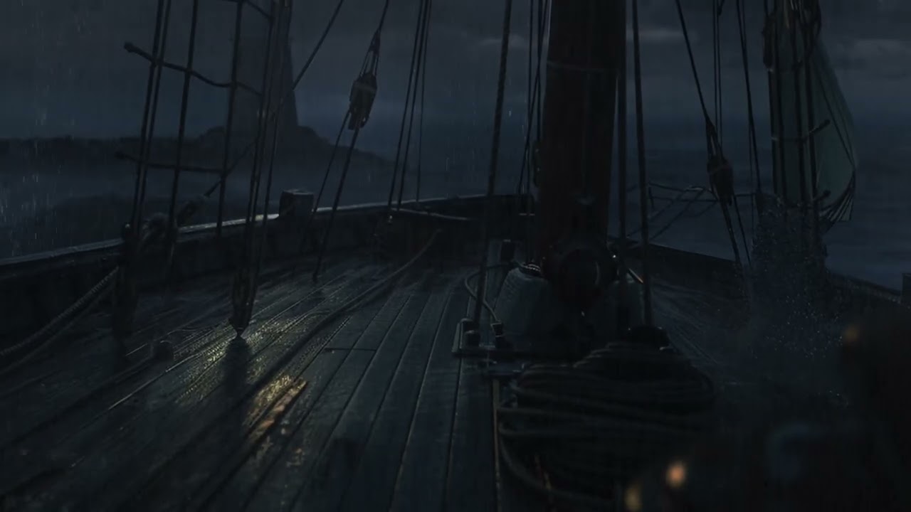 Distant Island in Stormy Sea | Rain, Ocean Waves & Soft Thunder on a Small Boat