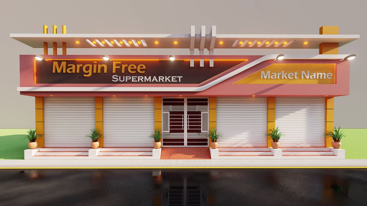दो भाइयों के लिए चार दुकान पीछे चार कमरे मकान,3D 35 by 50 Shop WIth House Design,NEw Shop Elevation