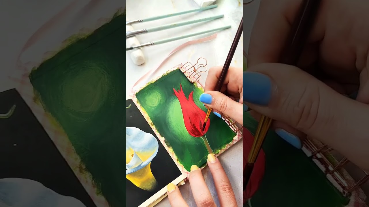 Red &hearts;️ tulip | Acrylic painting #shorts