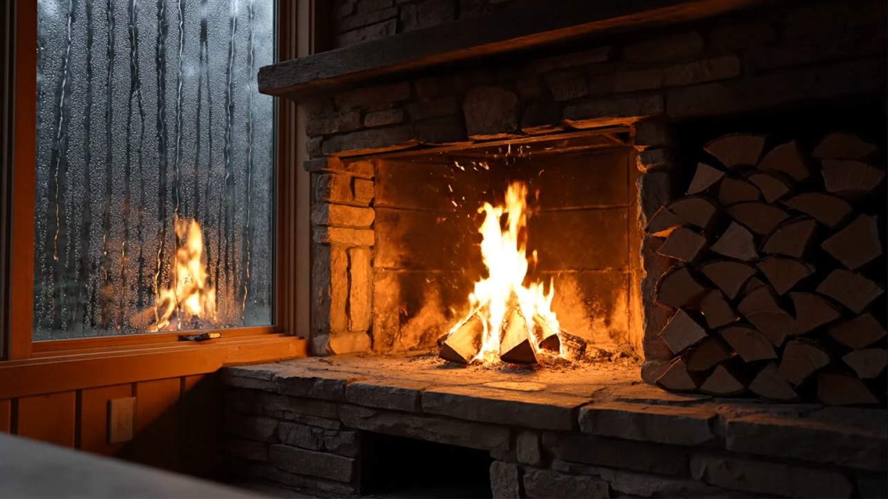 🔴 LIVE Warm Fireplace with Rain Outside 🌧️🔥 Deep Sleep & Relaxing Ambience | Rainy Night Fireplace