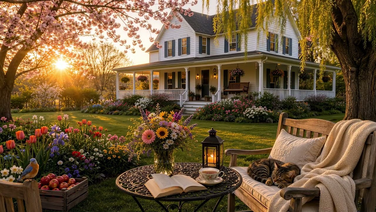 Spring Porch Sunrise 🌸 Relaxing Garden Ambience with Birds, Tea & Calm Morning Sounds