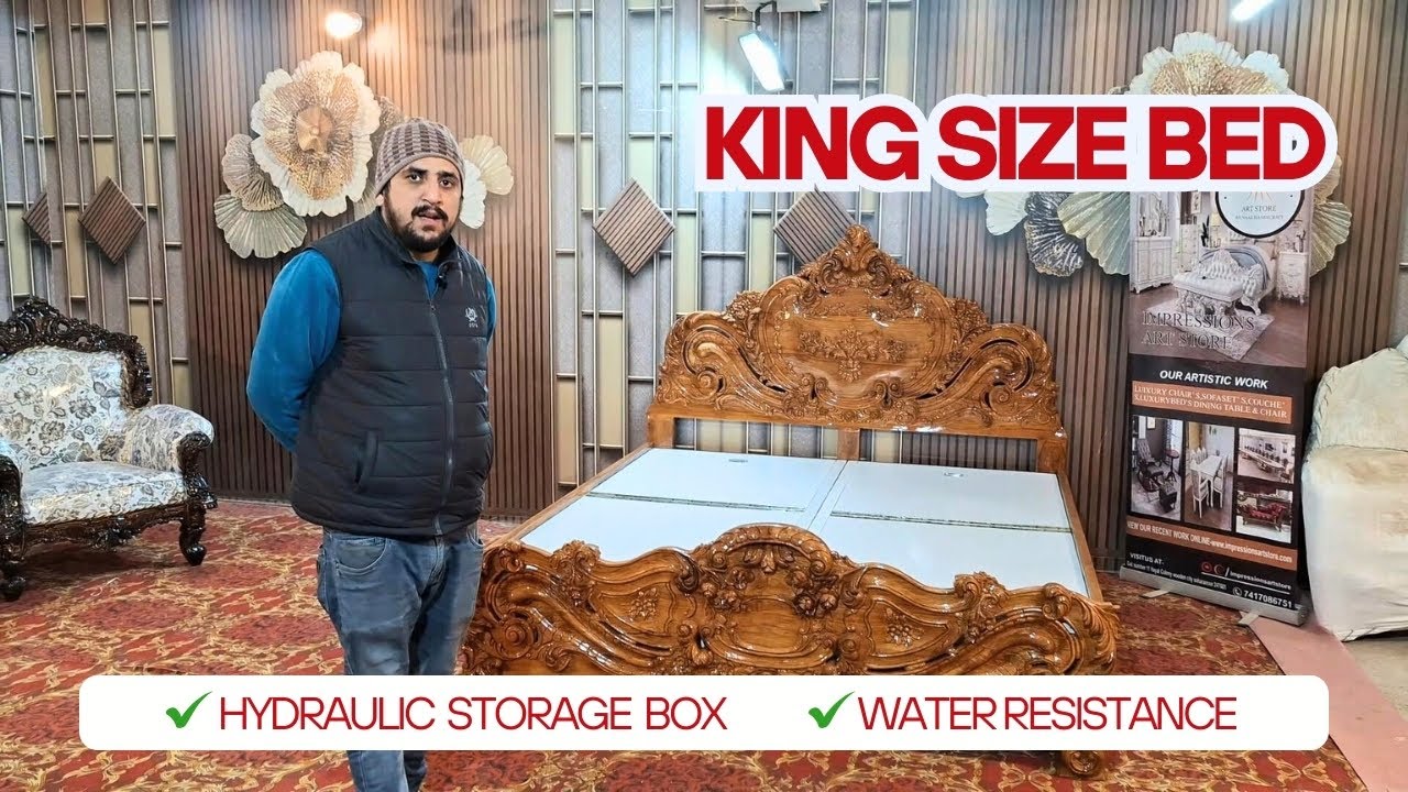 King Size Handcarved Bed with Hydraulic  Storage  Box | Water RESISTANCE Saharanpur Furniture
