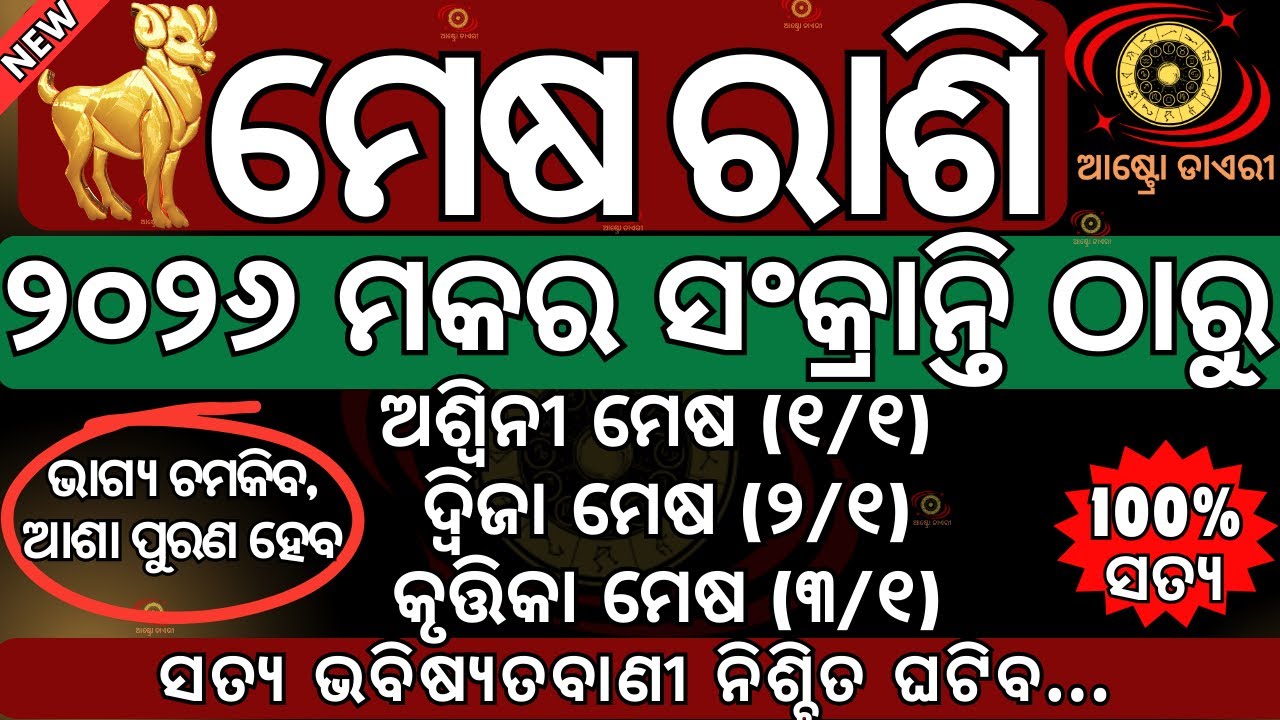 ମେଷ ରାଶି ୨୦୨୬ ମକର ସଂକ୍ରାନ୍ତି ଠାରୁ ଚମକିବ ଭାଗ୍ୟ ପୂରଣ ହେବ ଆପଣଙ୍କ ଆଶା, କିନ୍ତୁ ଆପଣଙ୍କ ନକ୍ଷତ୍ର #mesharashi