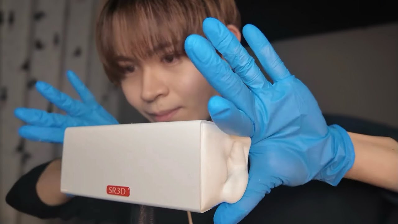 【ASMR】雑で不規則なゴム手袋 強め耳マッサージ Rough and irregular rubber gloves strong Ear massage【SR3D】
