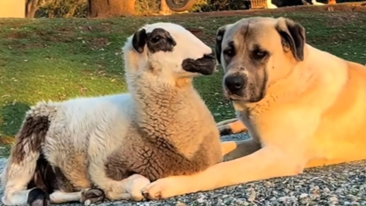 Lamb falls in love with his guardian dog