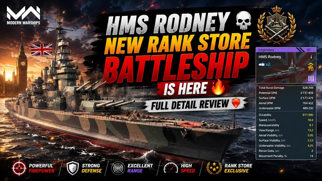 HMS Rodney ☠️ - Rank Store Battleship Full Review | Modern Warships 