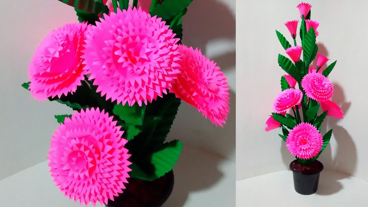 A4 nirmana / How to make beautiful paper flowers / paper flower pot / athkam nirmana / mal nirmana