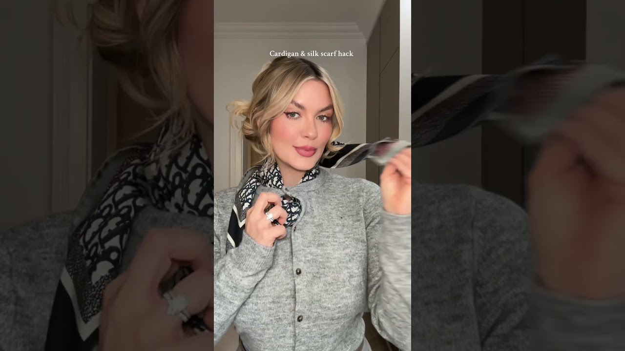 Cardigan & silk scarf hack! ✨ #shorts #fashion #autumn #outfit #grwm #howto #tiktok paulinakurka12