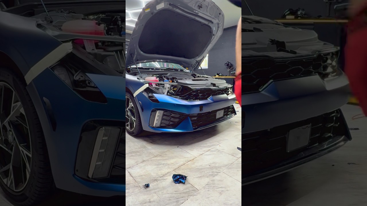 Wrapping a KIA K5 bumper in Avery Satin Frozen Ocean 🐳  #carwrap #carwrapping #carwraps