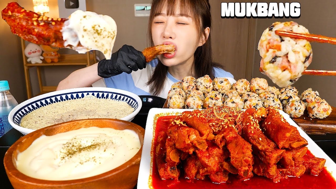 ♨️화끈하게 매운 등갈비찜에 꾸덕한 치즈퐁듀를 찍어 먹으면 얼마나 맛있게요~?😇 주먹밥+계란찜 Spicy Braised Back Ribs&Cheese KOREAN MUKBANG