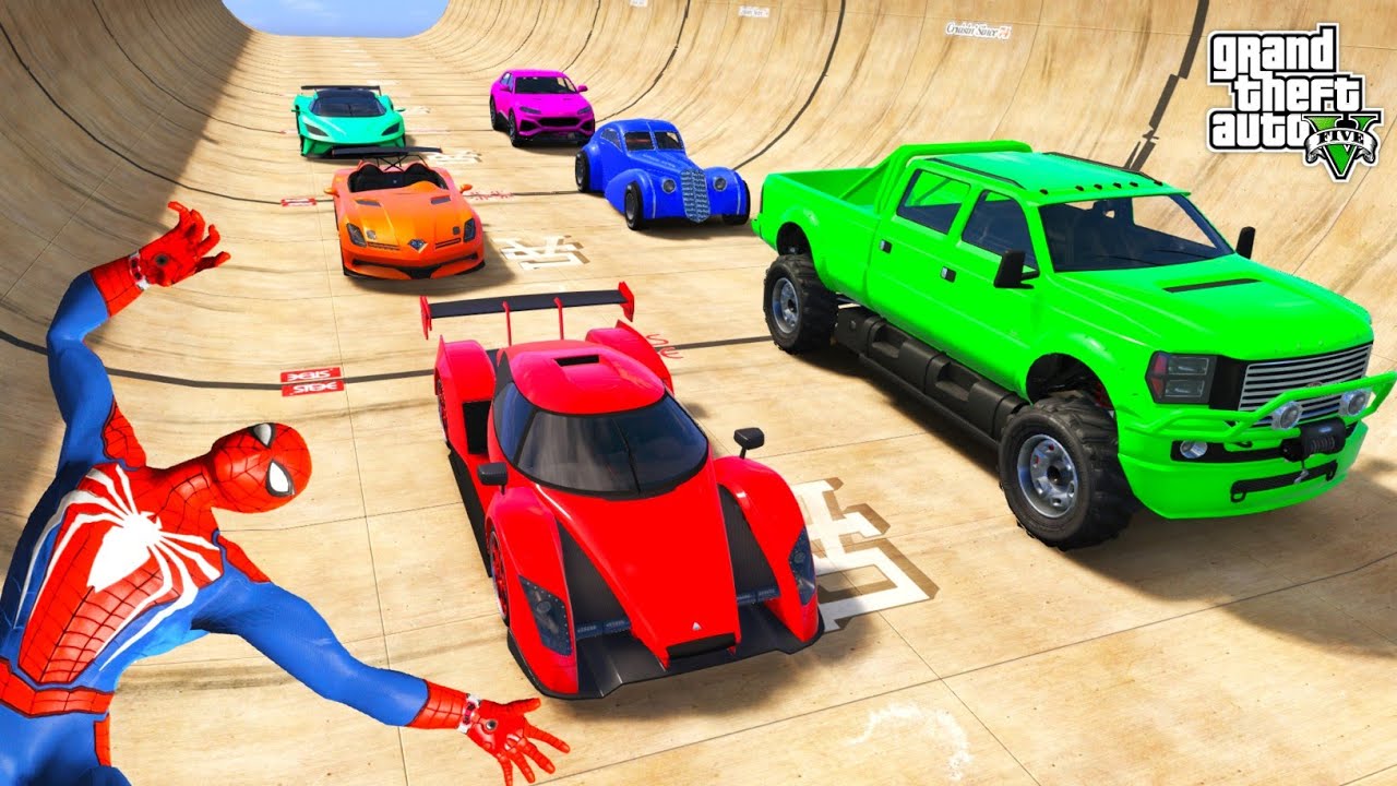 Spider-Man vs Superheroes CRAZY Mega Ramp Race Challenge in GTA 5 #3