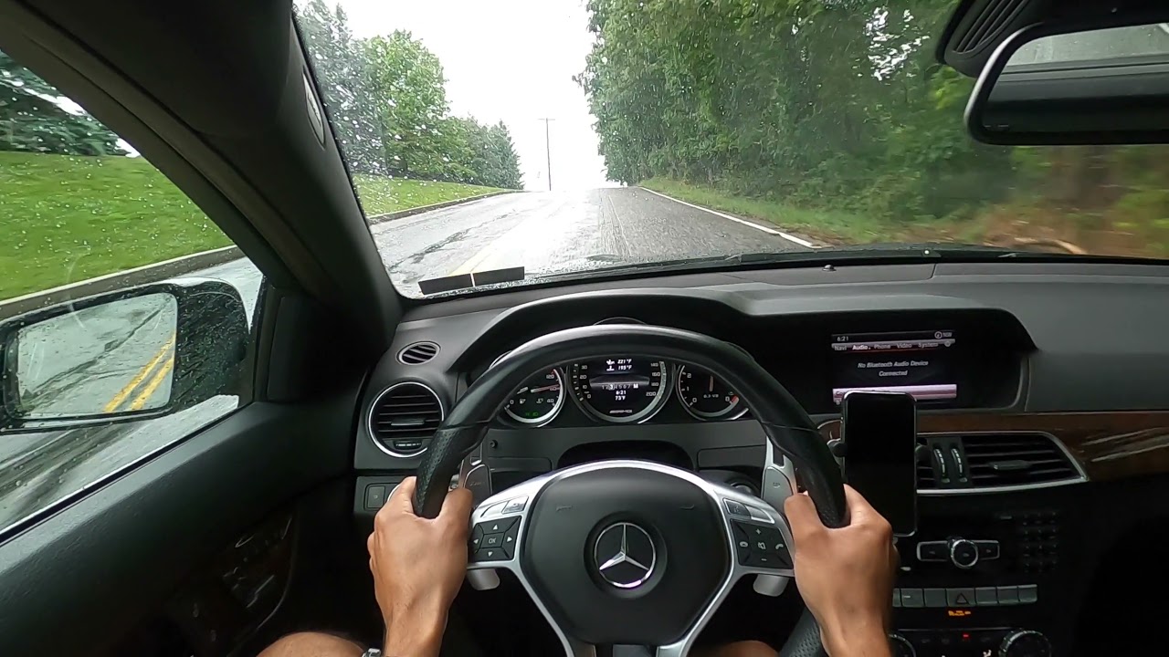 W204 C63 AMG COUPE POV FUN DRIVE IN THE RAIN