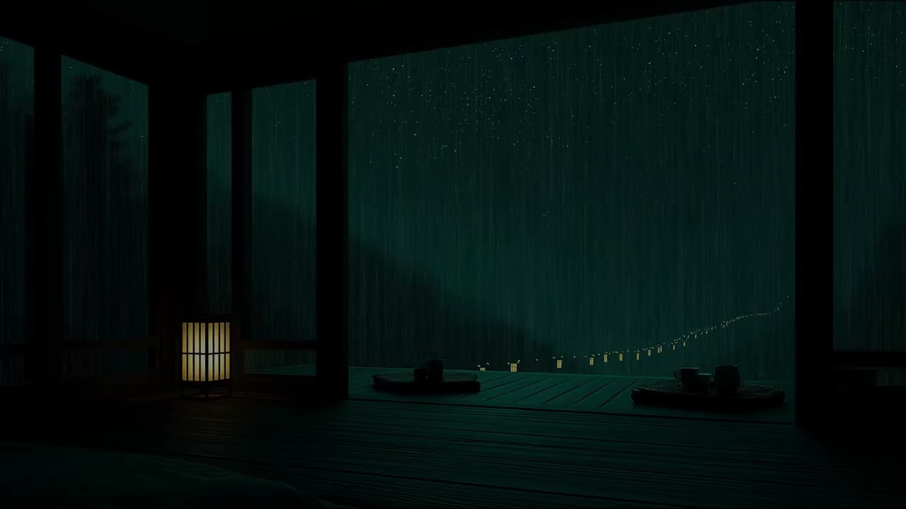 Soothing Night Rain Ambience with Calm Water Drops and Wind for Peaceful Sleep and Inner Focus