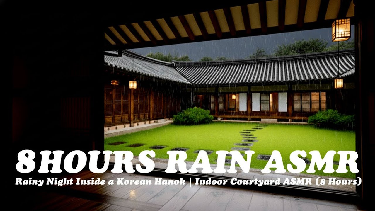 Rainy Night Inside a Korean Hanok | Calm Courtyard Rain ASMR