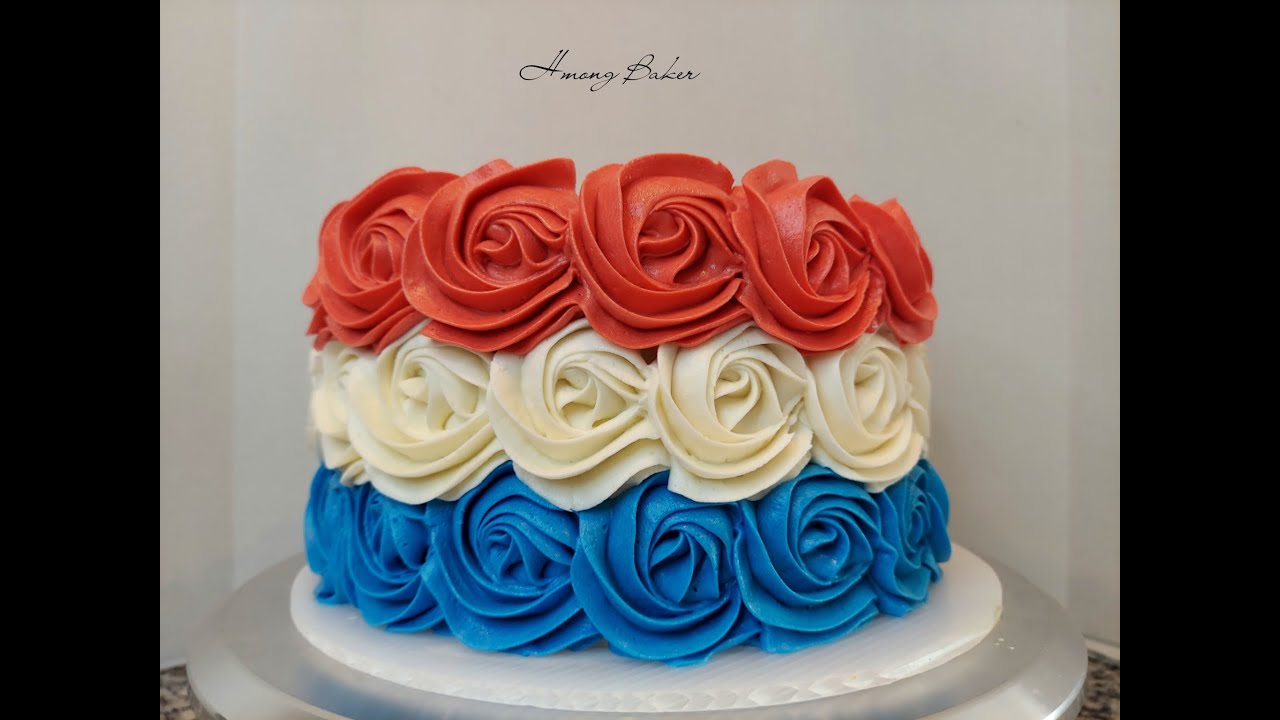 How to make an EASY ROSETTE CAKE for Beginners! Red, White and Blue theme 4th of July Cake!