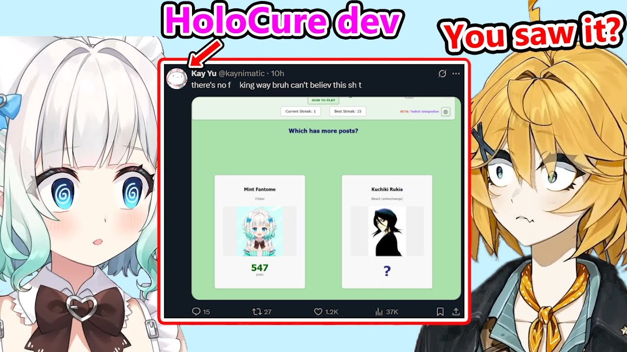 Mint and Doki lost it when the HoloCure dev found Mint on RULE34DLE